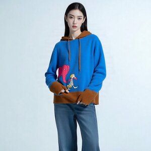 MISSLOOK Medium Blue Brown Dr. Seuss Girl Red Elephant Sweatshirt Whimsy Hoodie